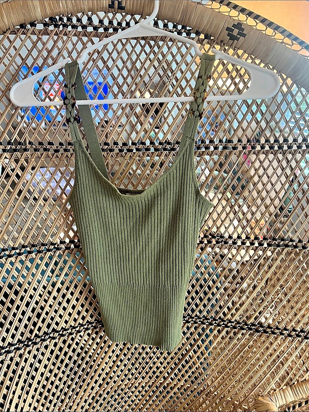 heartloom Ribbed Tank Top in Green Size Small